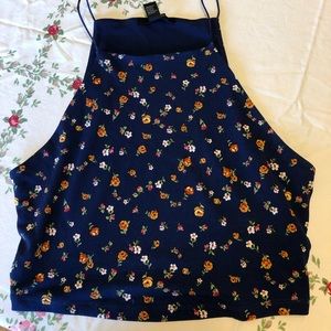 cropped navy floral halter top